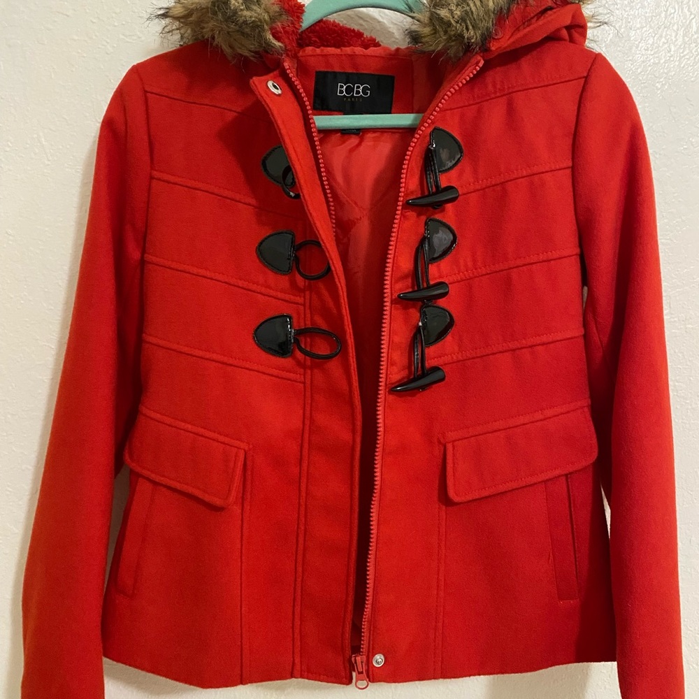 BCBG bright red Peacoat size XS